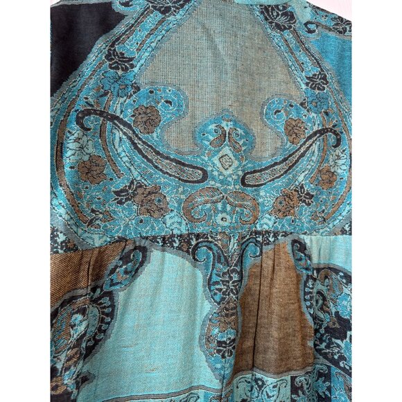Soft Surroundings 1X Turquoise Jacquard Embroidered Open Front Kimono Jacket - Picture 5 of 10